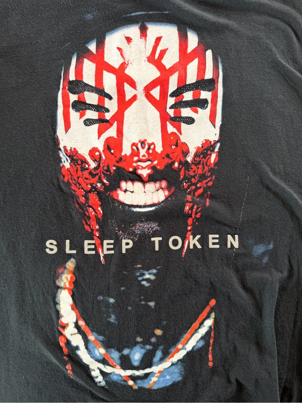 Sleep Token-Men's Black Graphic Band Tee - Red & White Mask Design